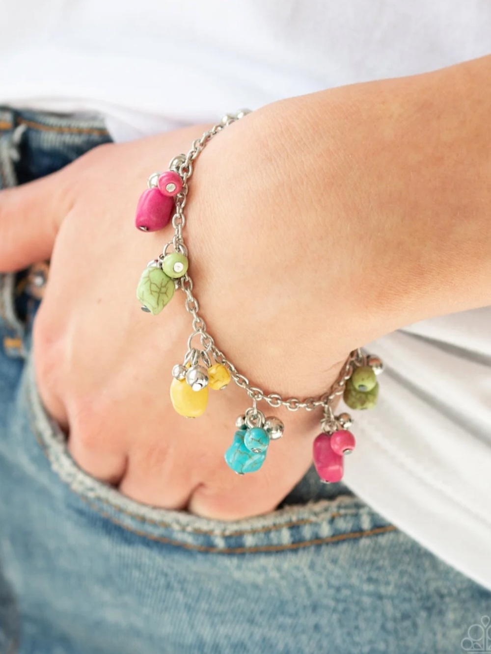 New! Mountain Mamba Colorful Bead Charm Bracelet Multi Pink Blue Green Yellow